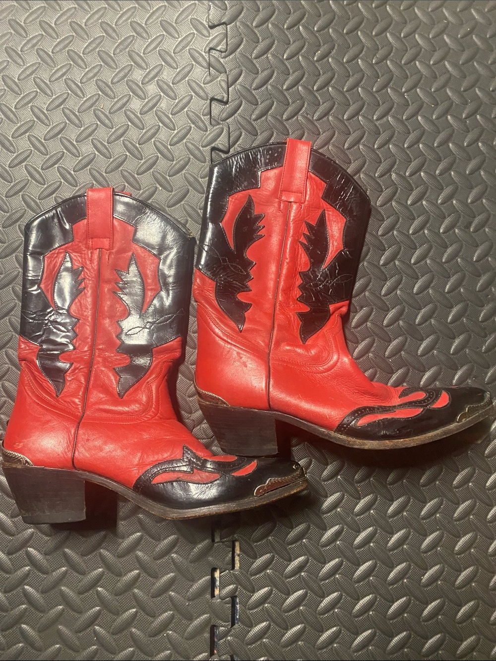 Red and black leather cowboy boots